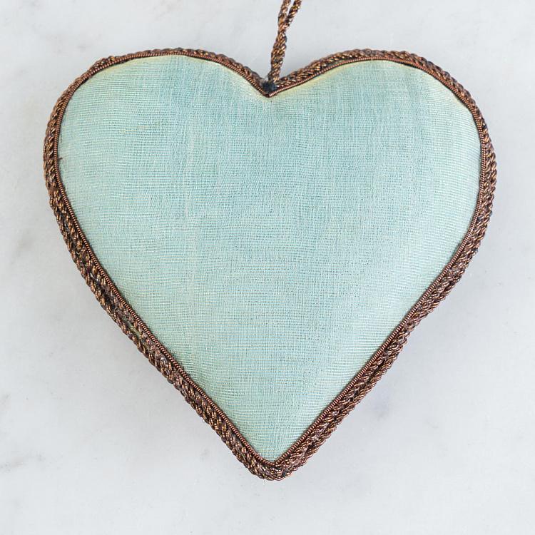 Ёлочная игрушка Вышитое зелёное сердце Embroidered Hanging Green Heart 11 cm