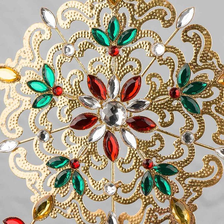Верхушка на ёлку с разноцветными стразами Снежинка Jewel Snowflake Tree Topper Gold Red 33 cm