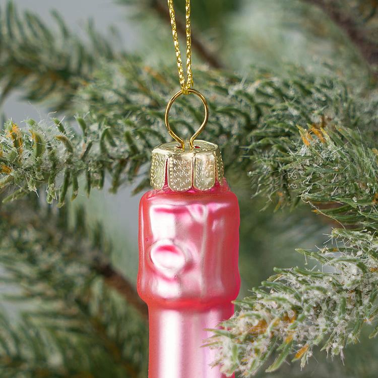 Набор из двух ёлочных игрушек Бутылки шампанского чёрная и розовая Set Of 2 Glass Champagne Bottles Black Pink 16 cm