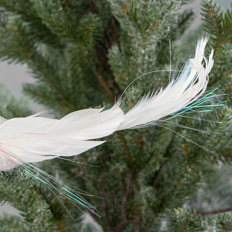 Набор из двух ёлочных игрушек на клипсе Белые птицы Set Of 2 Fabric Plume Birds On Clip White 18 cm