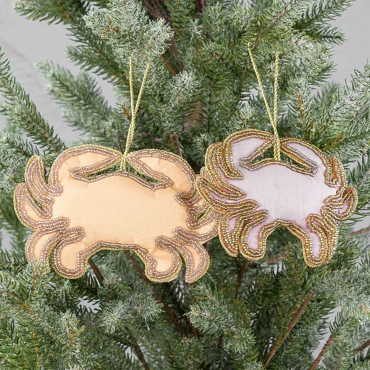 Набор из двух ёлочных игрушек Вышитые бисером крабы Set Of 2 Embroidered Beaded Crabs Purple Gold 16 cm