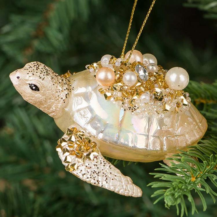 Набор из двух ёлочных игрушек Кремовая и розовая черепахи Set Of 2 Glass Turtles Cream Pink 9,5 cm