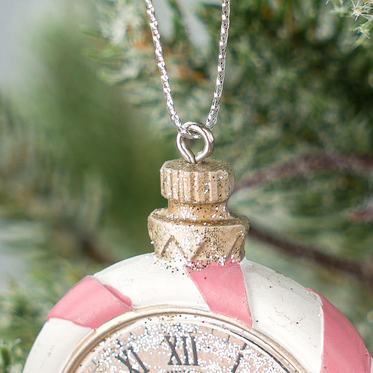 Набор из двух ёлочных игрушек Часы из Сладкого королевства Set Of 2 Candyland Clocks Pink Gold White 6 cm