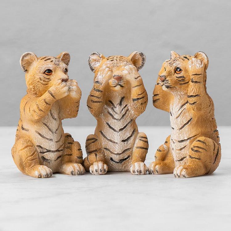 Набор из трёх статуэток Тигрята Не вижу, не слышу, не говорю Set Of 3 See/Hear/Speak No Evil Tigers Orange/White 10 cm