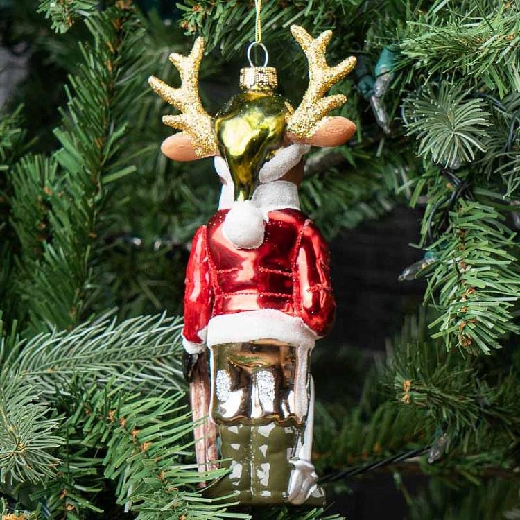Ёлочная игрушка Олень с лыжами 2 Glass Hanger Ski Elk 2 18 cm