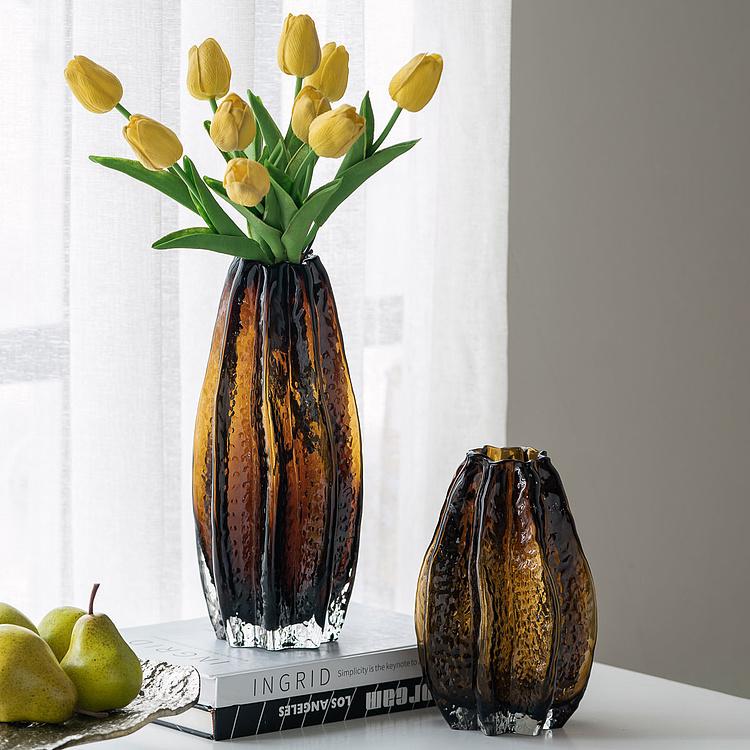Ваза янтарного цвета Карамбола, L Carambola Shape Amber Glass Vase Large