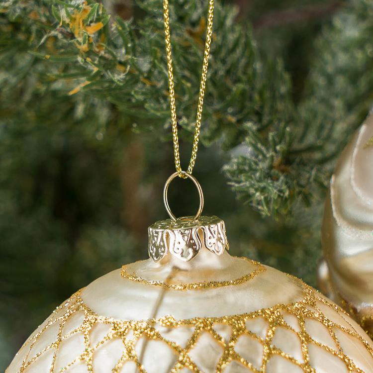 Набор из двух стеклянных ёлочных игрушек Воздушные шары Set Of 2 Glass Hot Air Balloons Gold Cream 16 cm