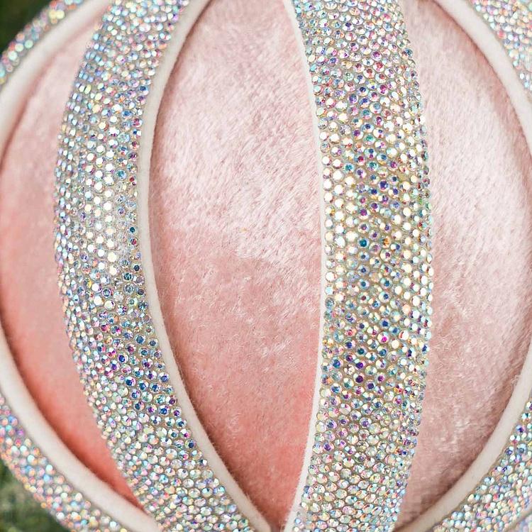 Ёлочная игрушка Розовый шар с полосами из страз Silver Rhinestones Velvet Ball Pink 10 cm