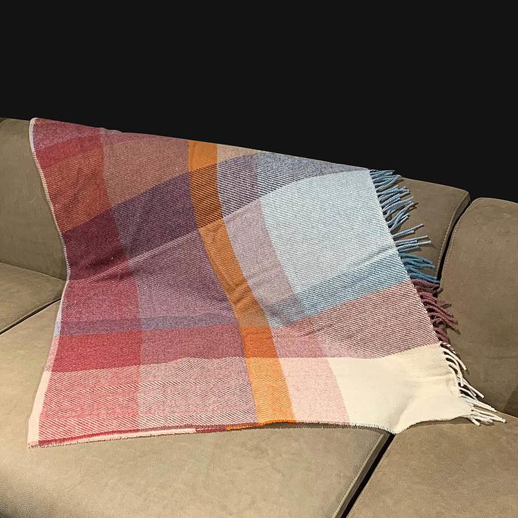 Шерстяной плед Арекипа в голубую, коричневую и бордовую клетку, 120x180 см Arequipa Plaid Blue Brown Wine 120x180 cm