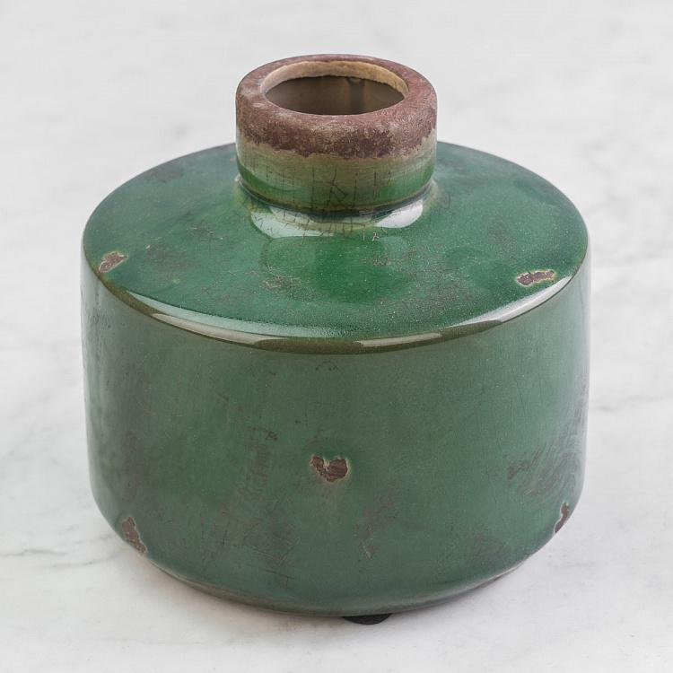 Широкая оливковая керамическая мини-ваза Бутыль Bottle Vase Olive Green Wide