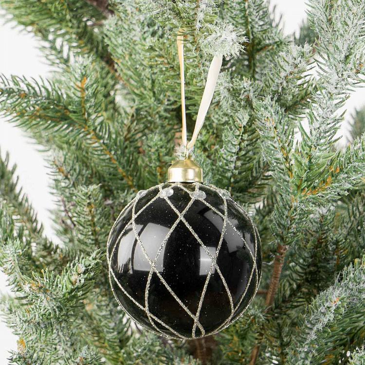 Ёлочная игрушка Чёрный шар с золотым сетчатым узором Cell Ball Black 8 cm