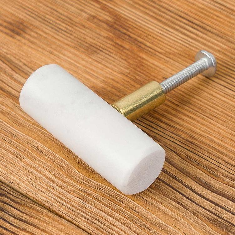 Мебельная цилиндрическая ручка из белого камня Round Bar Stone Knob White
