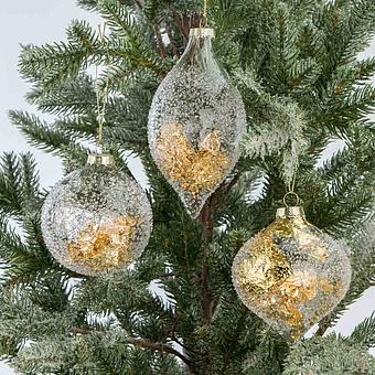 Set Of 3 Glass Crush Foil Ball Clear Gold 8 cm