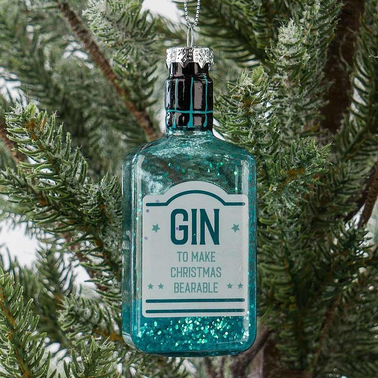 Ёлочная игрушка Бутылка джина Glass Hanger Gin Bottle Blue 11 cm