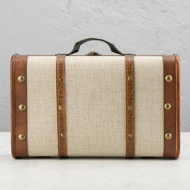 Набор из двух бежевых декоративных чемоданов Set Of 2 Wood Fabric Suitcase Boxes Cream