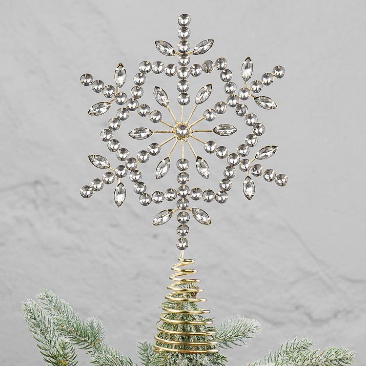 Верхушка на ёлку со стразами и золотой оправой Снежинка Jewel Snowflake Topper Gold 27 cm
