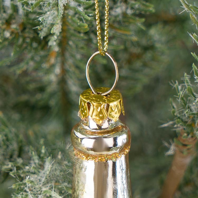 Набор из двух ёлочных игрушек Бутылки шампанского в вёдрах для льда Set Of 2 Glass Champagne Bottles In Buckets Gold 13 cm