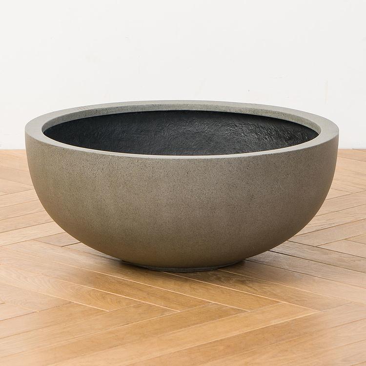 Низкое тёмно-серое кашпо-чаша Эффектори Бетон, M Effectory Beton Low Bowl Dark Grey Medium