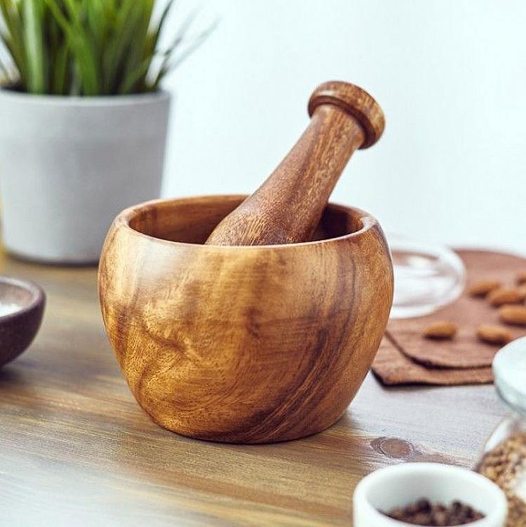 Деревянная ступка с пестиком Органик Organic Mortar And Pestle