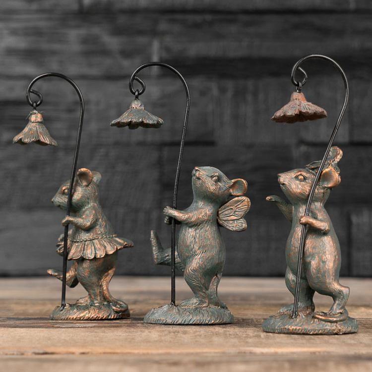 Набор из трёх статуэток Мыши с цветками Set Of 3 Small Mouses With Flowers