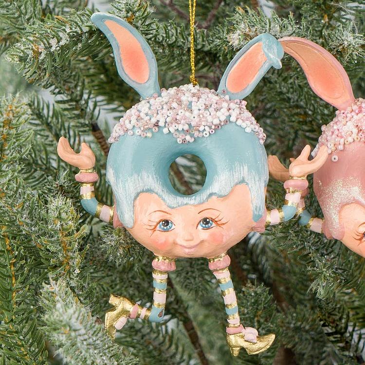 Набор из двух ёлочных игрушек Кролики-пончики Set Of 2 Candy Rabbit Donuts Blue Pink 14,5 cm
