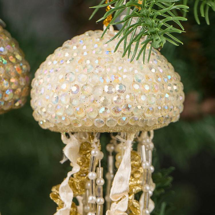 Набор из двух ёлочных игрушек Кремовая и золотая медузы Set Of 2 Jewel Jellyfish Cream Gold 18,5 cm