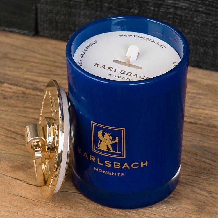 Аромасвеча в синем стакане с золотой крышкой Классика Aroma Candle In Dark Blue Glass With Gold Classic