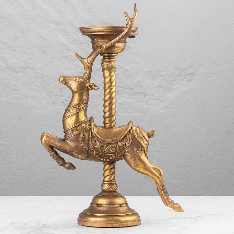 Подсвечник Олень-карусель Antique Carousel Deer Candle Holder Gold