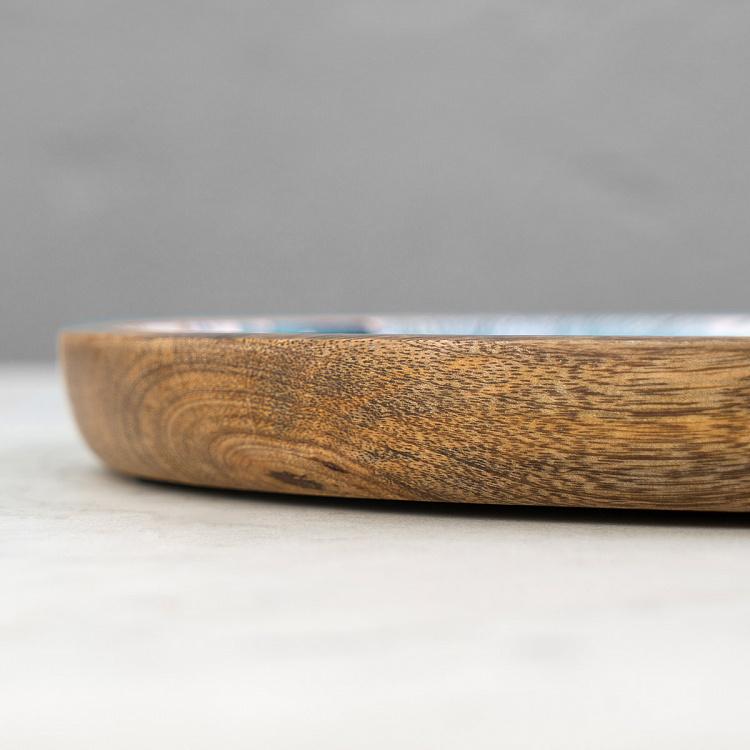 Круглая сервировочная тарелка из дерева манго Кораллы, S Coral Mango Wood Round Serving Plate Small