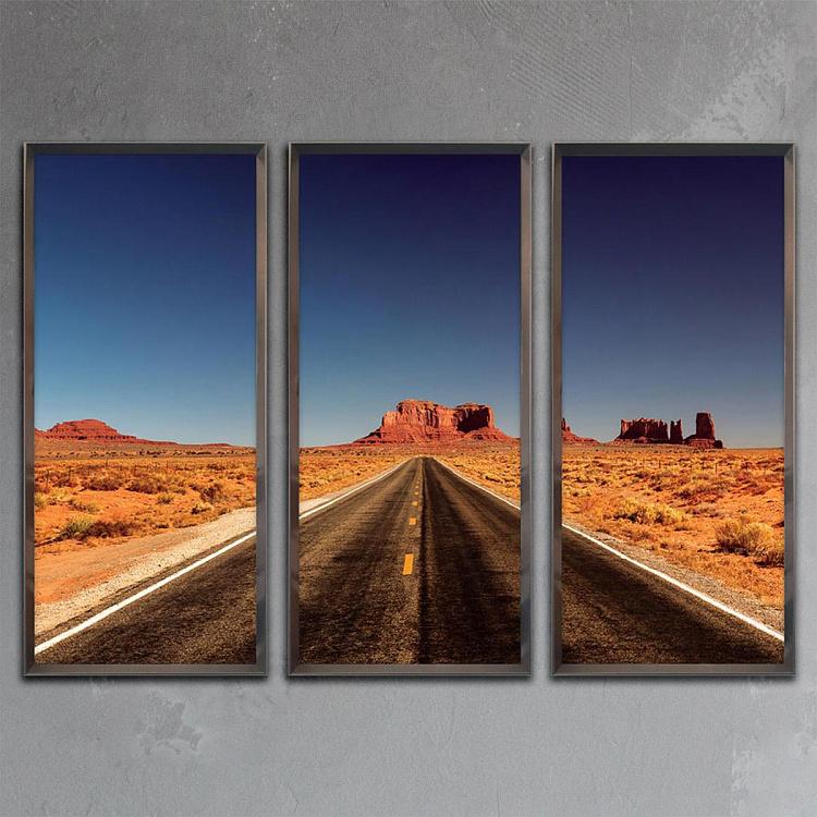 Фото-принт триптих в серебристой раме Долина Монументов Set Of 3 Monument Valley, Pewter Frame