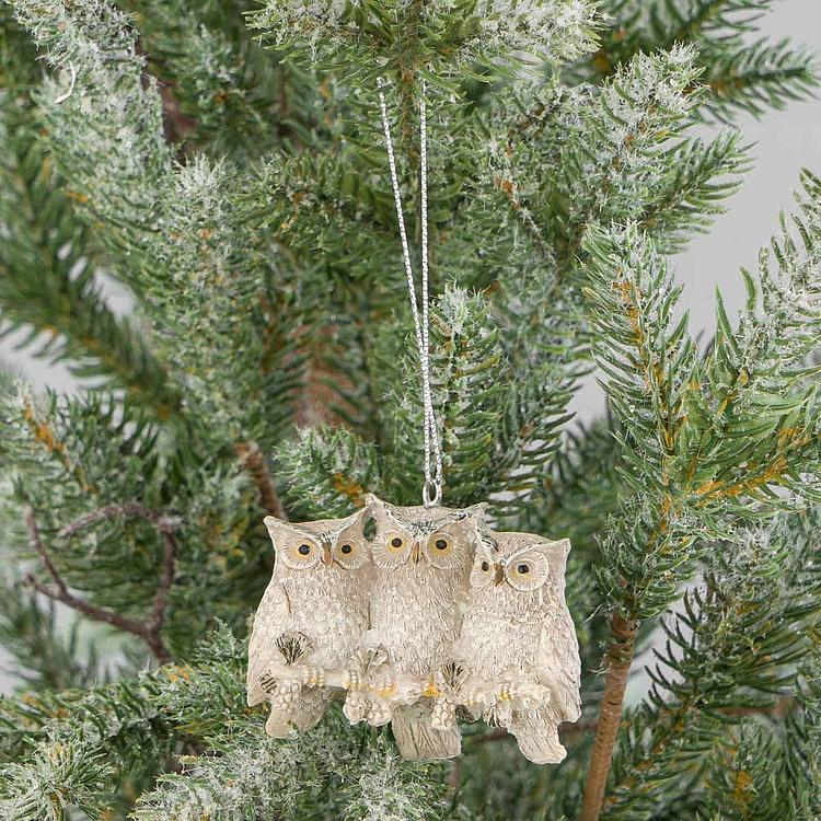 Ёлочная игрушка Совы на ветке Owls On Twig Cream 5,5 cm