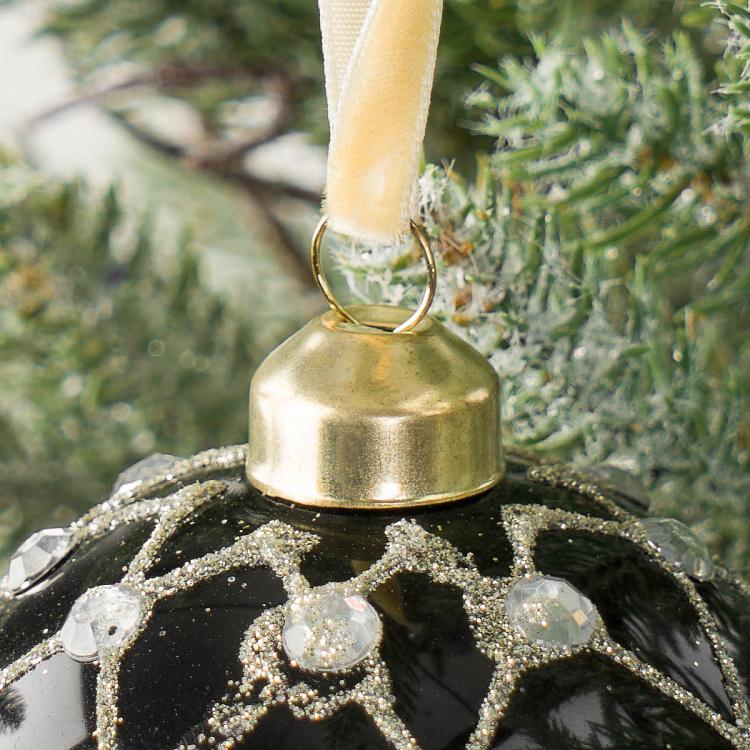 Ёлочная игрушка Чёрный шар с золотым сетчатым узором Cell Ball Black 8 cm