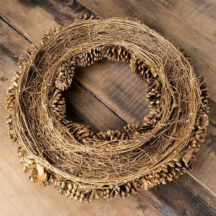 Новогодний венок из золотистых шишек Pinecone Wreath Gold 46 cm