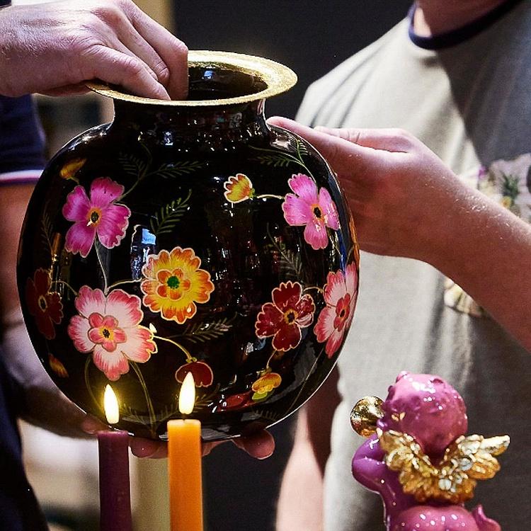 Ваза Лореа с цветами и ручной росписью Metal Vase Lorea Hand Painted