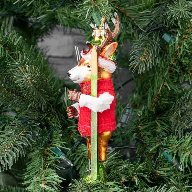 Ёлочная игрушка Олень с лыжами 1 Glass Hanger Ski Elk 1 18 cm