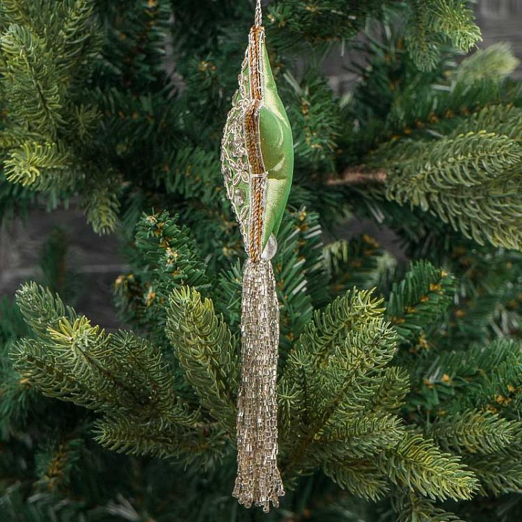 Новогодняя подвеска зелёно-серебристая звезда Pendant Star Silver Green 20 cm