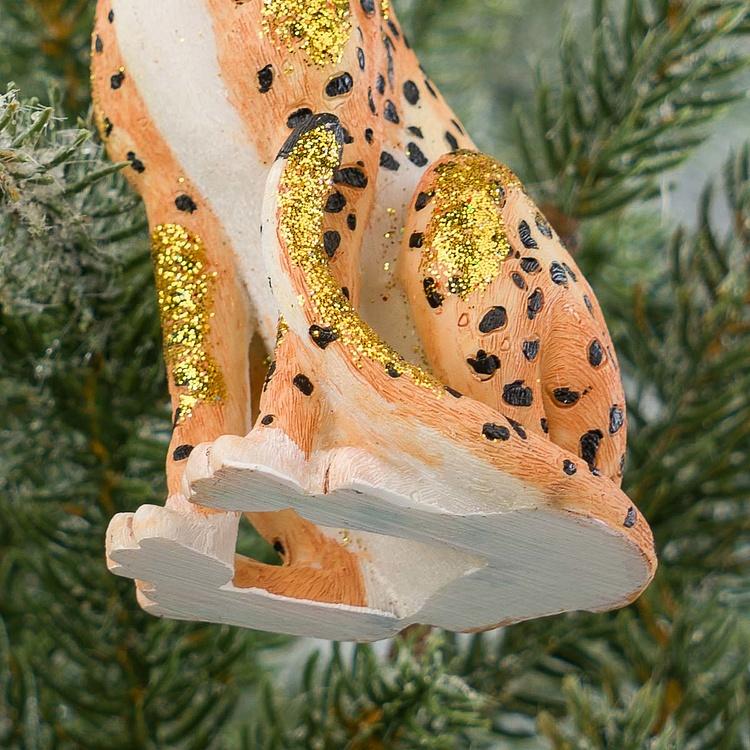 Ёлочная игрушка Экзотический леопард Exotic Sitting Leopard Orange Brown 10 cm