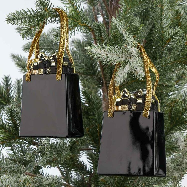 Набор из двух ёлочных игрушек Сумки для покупок Set Of 2 Glass Xmas Art Shopping Bags Black 10 cm