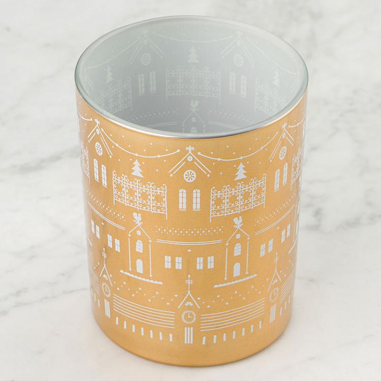 Подсвечник Рождественные домики Candle Holder Christmas Houses Gold