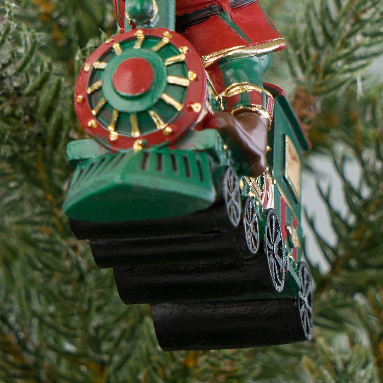 Набор из двух ёлочных игрушек Санта-экспресс Set Of 2 Santa Riding Express Trains Red Green 10 cm