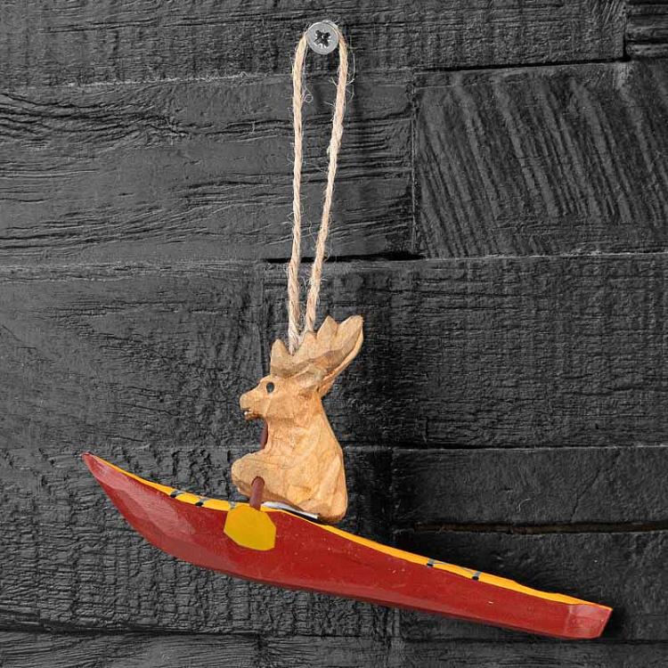 Подвесное украшение Олень в каяке Hanging Wooden Reindeer In Kayak 15 cm