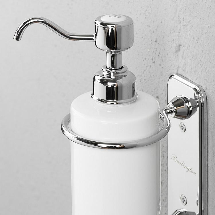 Настенный белый дозатор для жидкого мыла в подставке цвета хром Single Soap Dispenser Chrome
