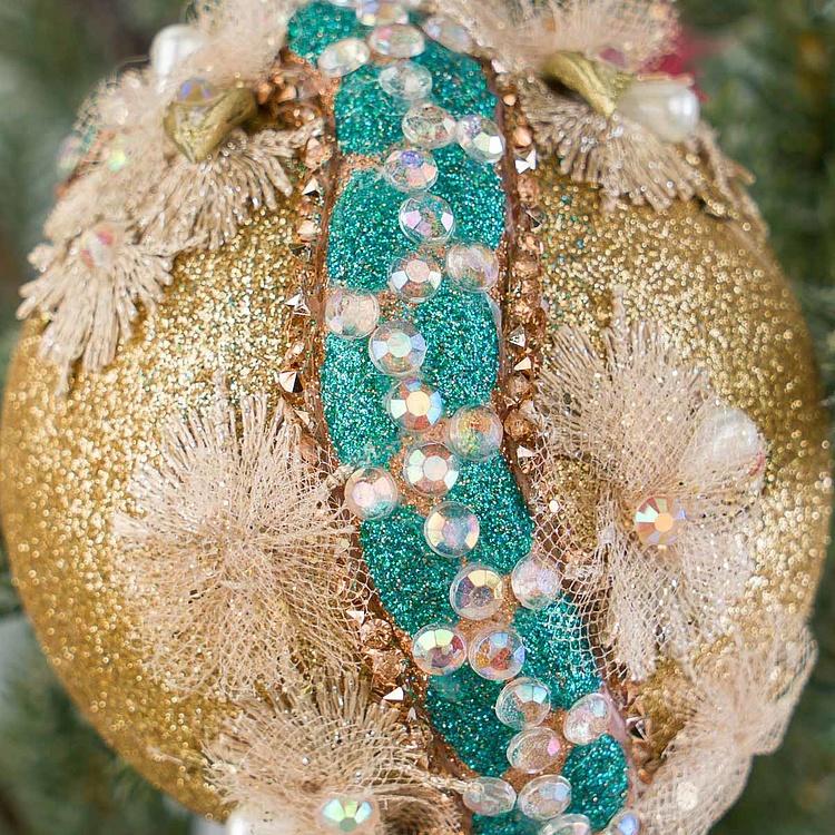 Ёлочная игрушка Змея вокруг шара Jewel Snake Wrapped Around Ball Gold 13 cm