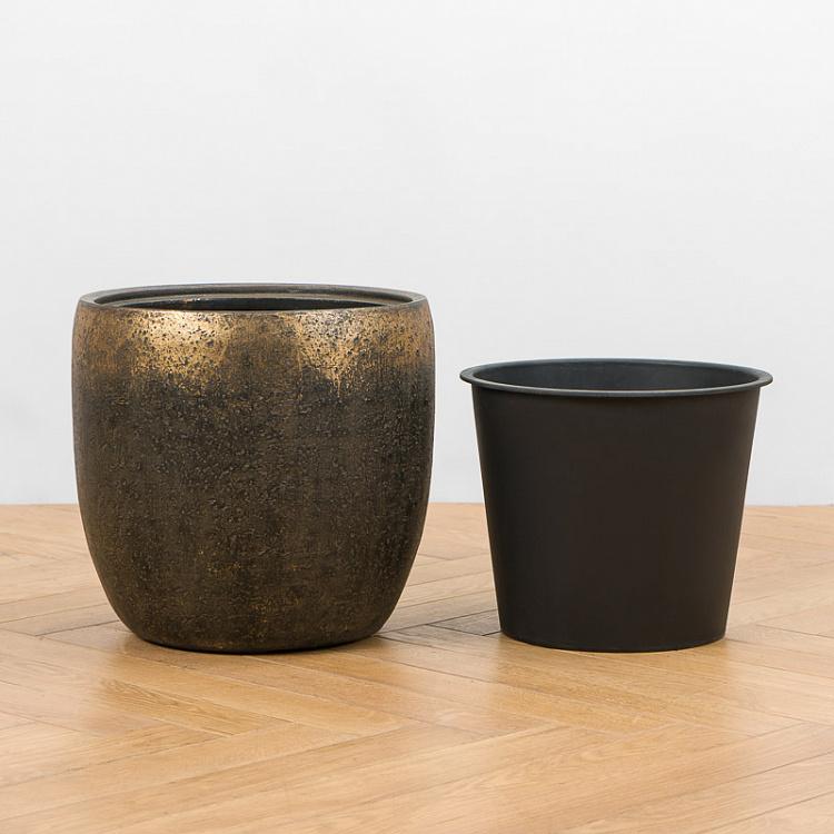 Кашпо-чаша Эффектори Металл золотая патина, M Effectory Metal Bowl Pot Rough Gold Patina Medium