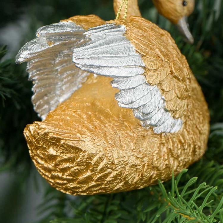 Ёлочная игрушка Лебедь с короной Metall Swan With Crown Champagne 9,5 cm