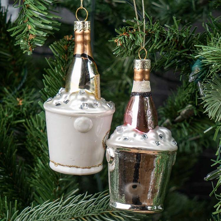Набор из двух ёлочных игрушек Шампанское в ведре со льдом Set Of 2 Glass Hangers Champagne Coolers 9 cm
