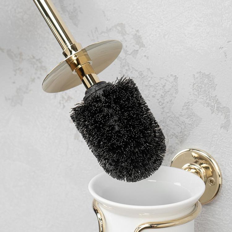Настенный белый держатель с ёршиком в подставке золотого цвета Brush Holder Gold