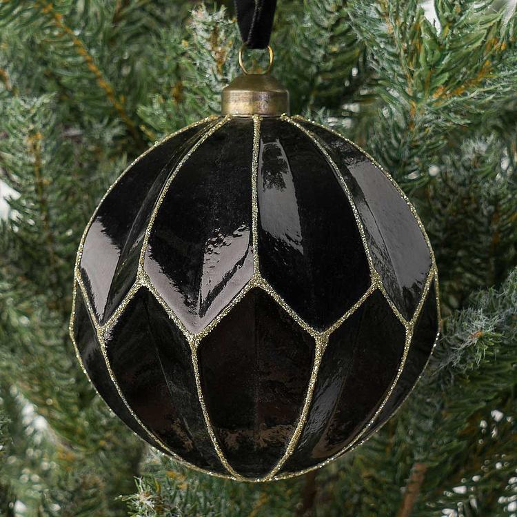 Ёлочная игрушка Чёрный многогранный шар Polygonal Ball Black 10 cm