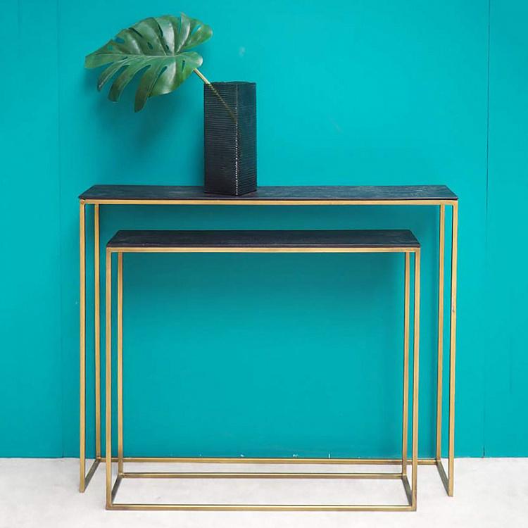 Комплект из двух консольных столов из дерева манго Set Of 2 Consoles Mango And Antique Gold