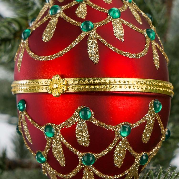 Набор из двух ёлочных игрушек-шкатулок красной и зелёной Set Of 2 Xmas Egg Boxes Jewel Red Green 11 cm